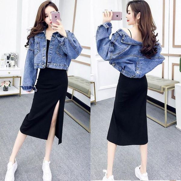 

the spring 2021 han edition of fashion paragraphs short cowboy coat with her red jacket + strap dress women's jackets, Black;brown