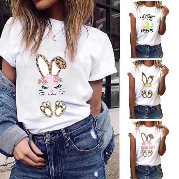 

tshirt women fashion o-neck easter print short sleeve casual aesthetic mujer camisetas harajuku t shirt women's t-shirt, White