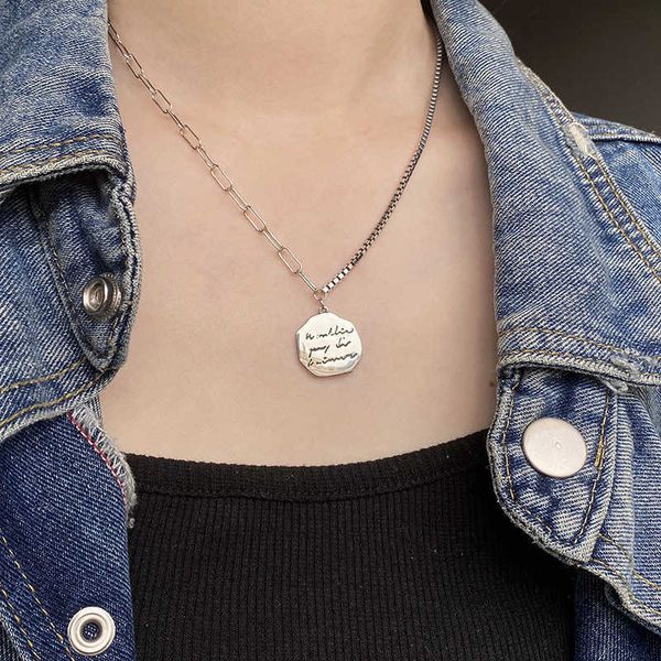 

designer necklace fashion letter simple geometric circle pendant jewelry chain on the neck aesthetic gift for woman clothing accessories, Silver