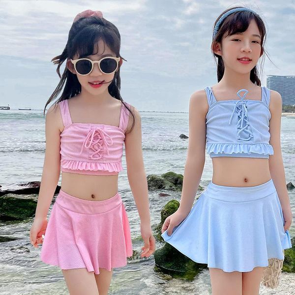 

one-piece suits 4-7y girls pink swimsuit two-pieces swimwear kids sleeveless summer bikini children's bathing suit child split skirt be