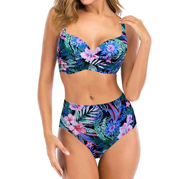 

push up swimsuit women tankini plus size swimwear floral print swimsuits bandage bikinis summer beachwear bathing suit 3xl 210604, White;black