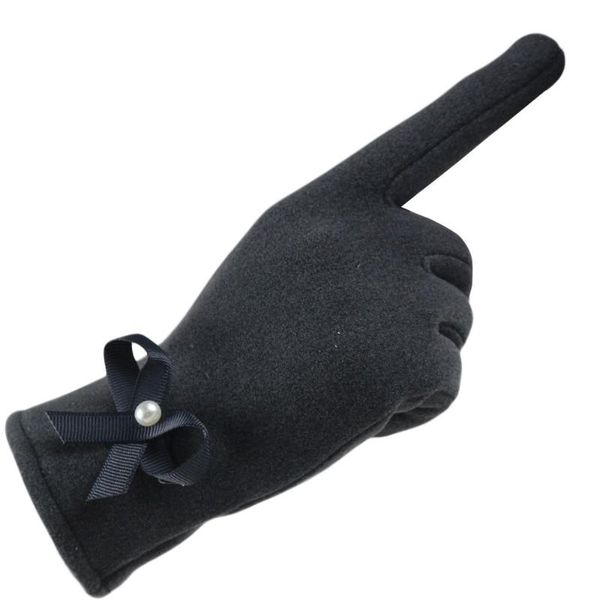 

fur non-fleece touch screen gloves ski female autumn and winter outdoor cycling electric bike bow, Black