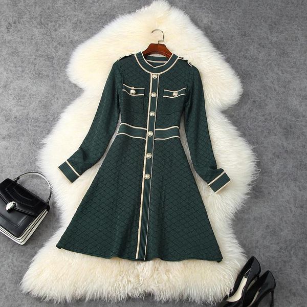 

casual dresses european and american women's wear 2021 winter style long-sleeved round collar fashionable button knit, Black;gray