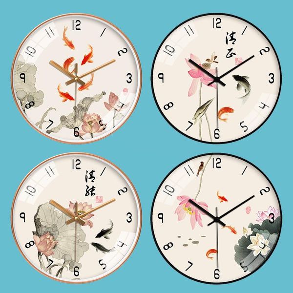 

wall clocks big size clock chinese style fish hanging watches art decorative for home living room bedroom