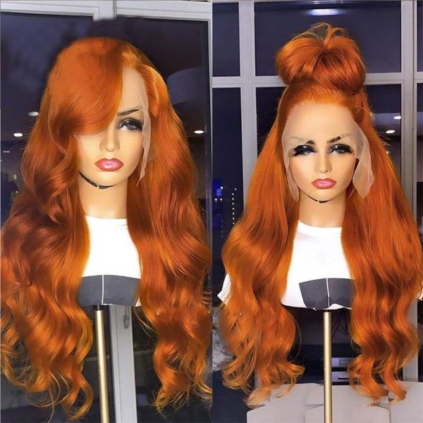 

lace wigs simbeauty brazilian virgin hair ginger orange front wig human colored pre plucked body wave, Black;brown