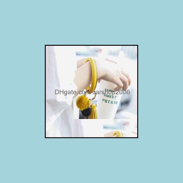 

bracelets jewelrypu leather bracelet rings pompom charm bangle keyring tassel ring circle keychain for women girls wristlet key chain jewelr, Golden;silver