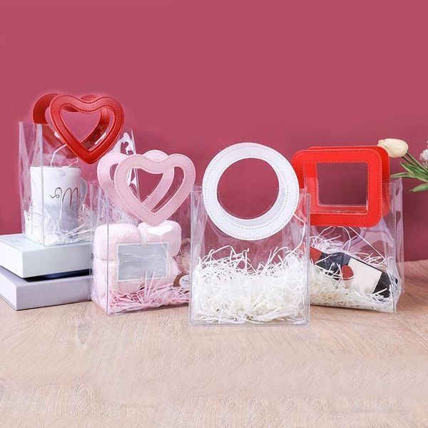 

gift wrap transparent plastic packaging bags handbag candy bag with heart handle bridesmaid wedding souvenir birthday party supplies