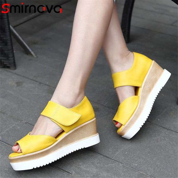 

smirnova 2021 est women sandals pu open toe summer fashion comfortable wedges platform woman casual shoes, Black