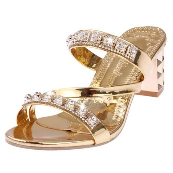

slippers summer women sandals outer wear rhinestone high-heels flip flop roman shoes open toe non-slip xx108, Black