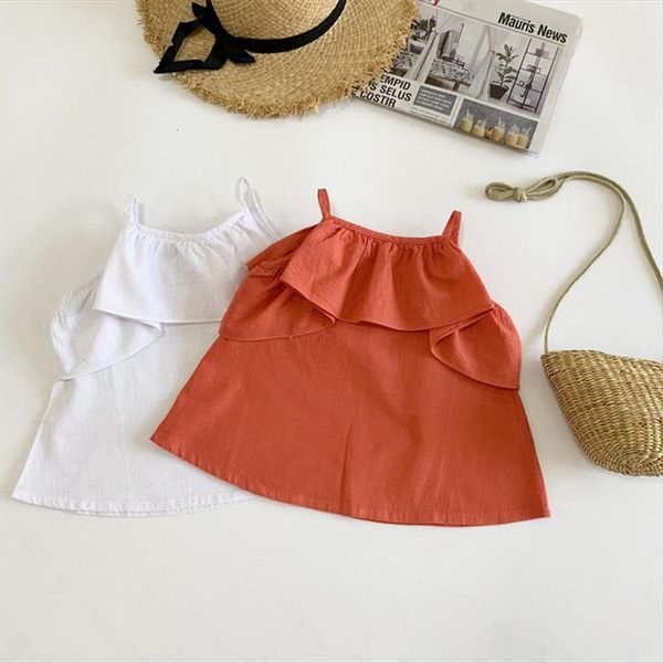 

cotton linen strap shirt baby girls orange white suspender summer toddler blouse children 1 5yrs, White;black