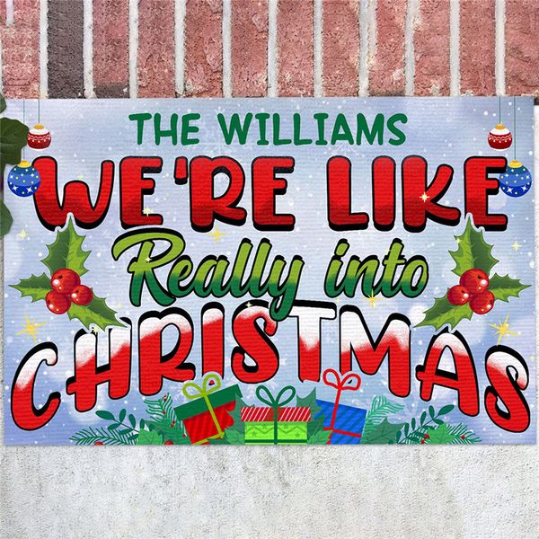 

cloocl christmas doormats 3d graphic personalized name we are like really into christmas indoor outdoor doormat christmas mat