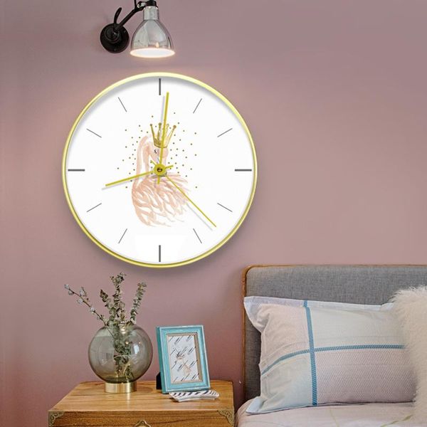 

wall clocks flamingo pattern round metal frame clock nordic modern silent living room for bedroom office home non-ticking