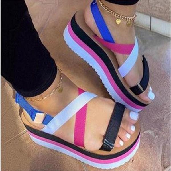 

large thick bottom color light sandals women magic stick rainbow beach, Black