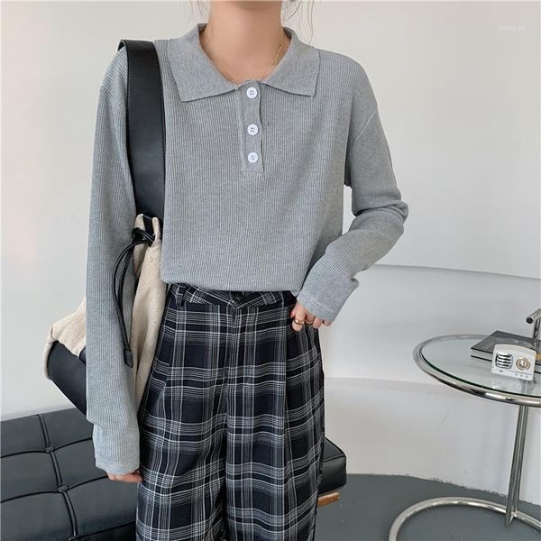 

alien kitty pullovers women plain lapel korean sweater loose female spring autumn 2021 fashion daily simplicity women's sweaters, White;black