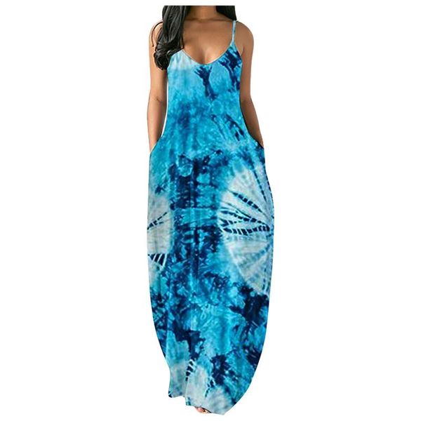 

casual dresses 2021 pocket print long dress summer women's loose multicolor sleeveless sling printing beach, Black;gray