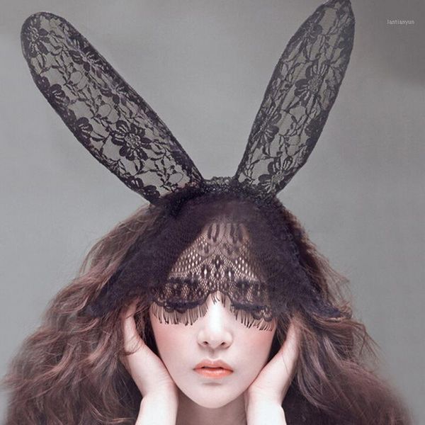 

1pcs black eye hair accessories mask ears veil ear headbands women lace band halloween acc1