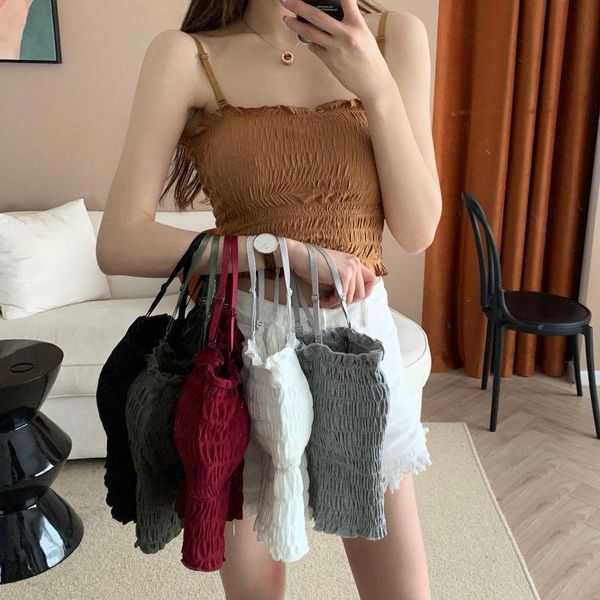 

camisoles & tanks women summer pleated -line adjusted-strap solid womens korean style tank- fashion outwear skinny chic, Black;white