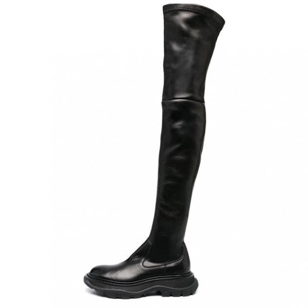 

boots black 2021autumn round toe thick-soled over-the-knee women's stretch thin temperament long shoes leisure flats botas