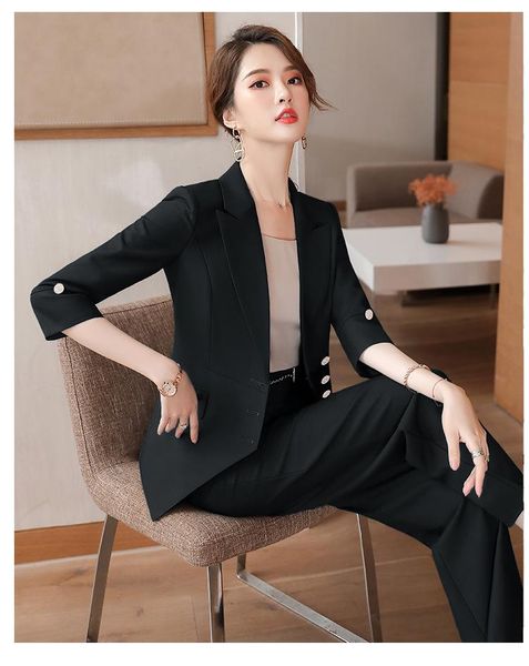 

women's two piece pants spring black ladies suit design business jacket and trousers or skirt ol style professional interview 5xl, White