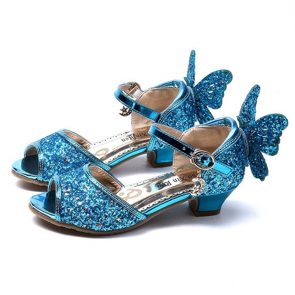 

sandals girls rhinestone butterfly fashion summer shoes children high heel princess glitter leather party dance dress, Black;red