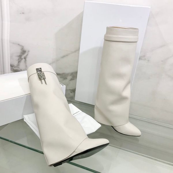 

high tube leather women's shoes designer fashion classic luxury metal buckle brand new boots for women, Red;white