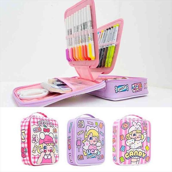 

bentoy ghildren kids brush cosmetic bag box school student pencil pen case large capacity cartoon bear candy cute handbag