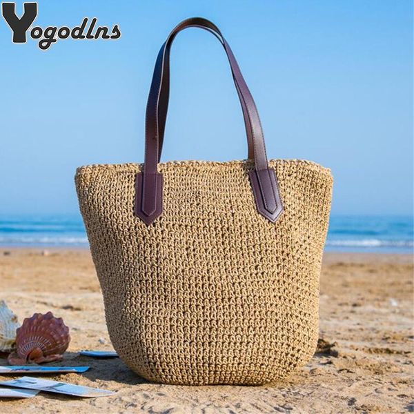 

summer beach bags for women vintage handmade rattan shoulder large capacity straw bag bohemian casual quality woven handbag
