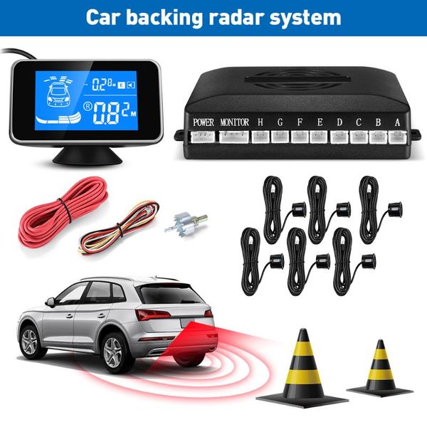 Auto-Rückfahrkameras, Parksensoren, Rückfahrradarsensor, 6 Ultraschall-2,5-m-Entfernungserkennung, LCD-Display, 360-Grad-Drehung, automatischer Alarm
