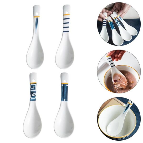 

spoons 4pcs japanese ceramic soup simple rice for home restaurant