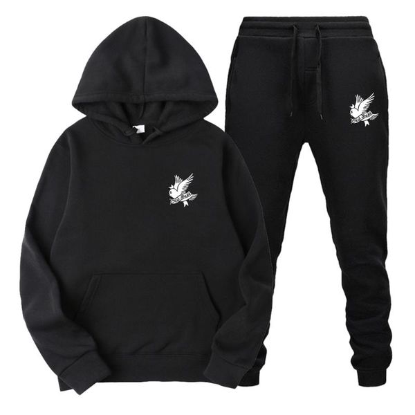 

men's tracksuits gothic harajuku sports style graphic hoodies fashion trend streetwear men clothing white birds printing sets, Gray