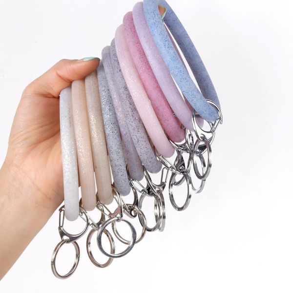 

bangle sequined silicone bracelet gold color keychain ladies round wristband car ring accessories wholesale, Black