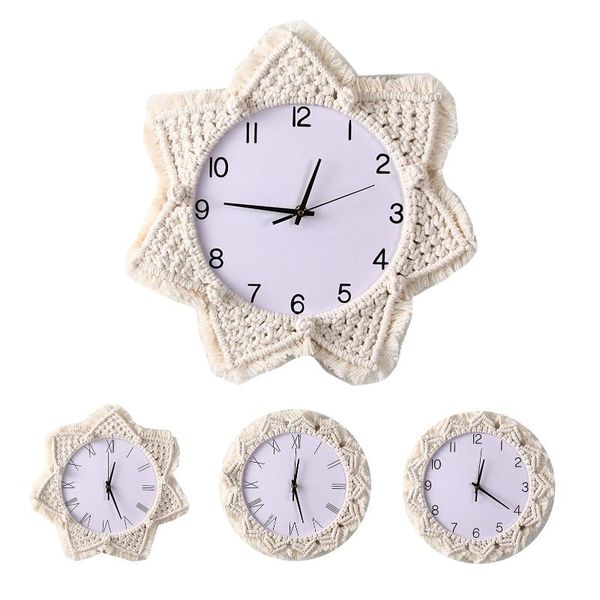 

boho style cotton rope woven frame wall clock rustic farmhouse hanging mute decor battery operated for dorm clocks