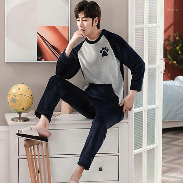 

men's winter pajamas thicken warm soft flannel man long-sleeved sleepwear couple homme nightwear pyjamas, Black;brown