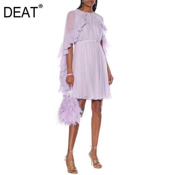 

[deat] summer fashion round neck high waist ruffles sleeveless solid color temperament dress women 13d117 210527, Black;gray