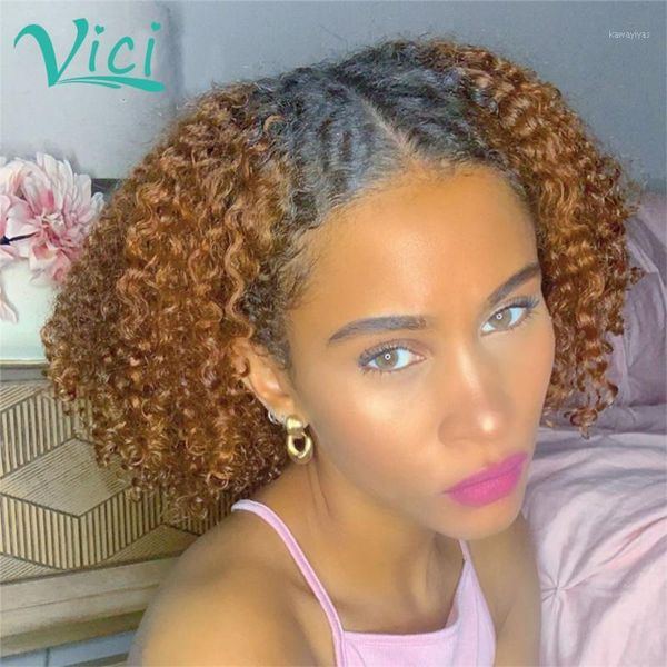 

ombre human hair wig pre plucked t part honey blonde lace front wigs bleached knots short bob for black women1, Black;brown