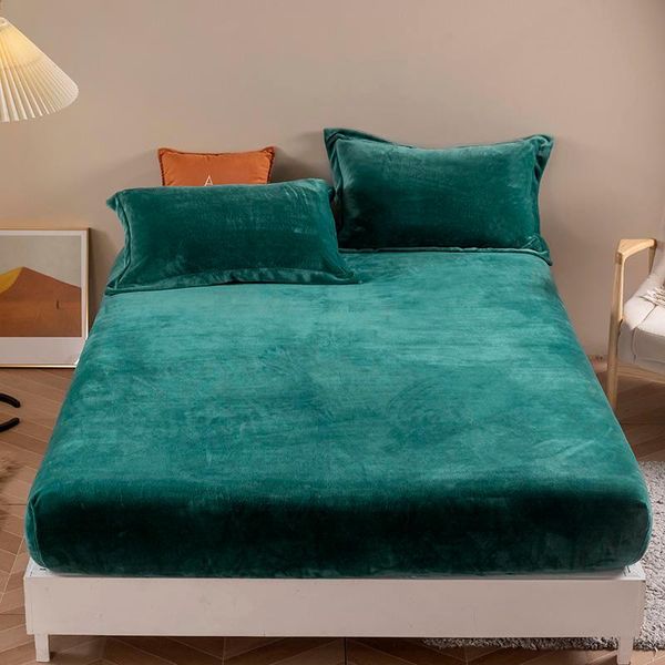 

bedding sets velvet mattress protector fitted sheet bed linen set cover solid color warm soft pad bedspread coral fleece home textile