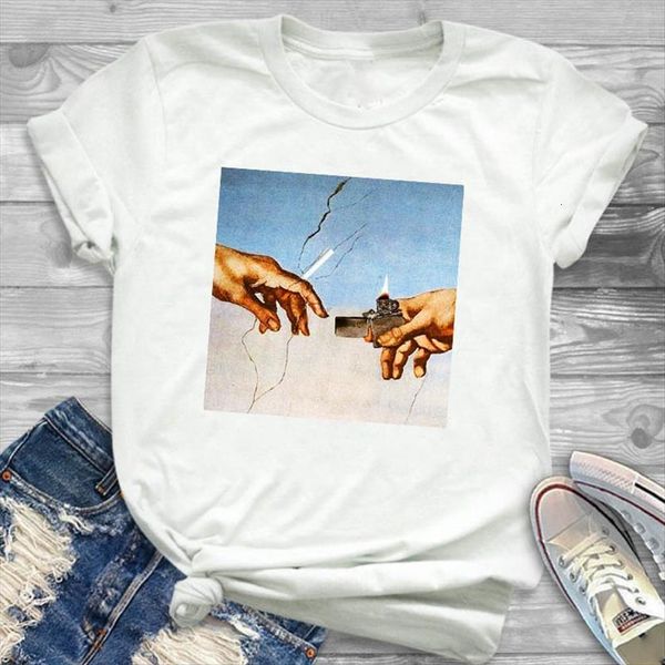 

smoking printed short sleeve loose women tee clothes graphic, White