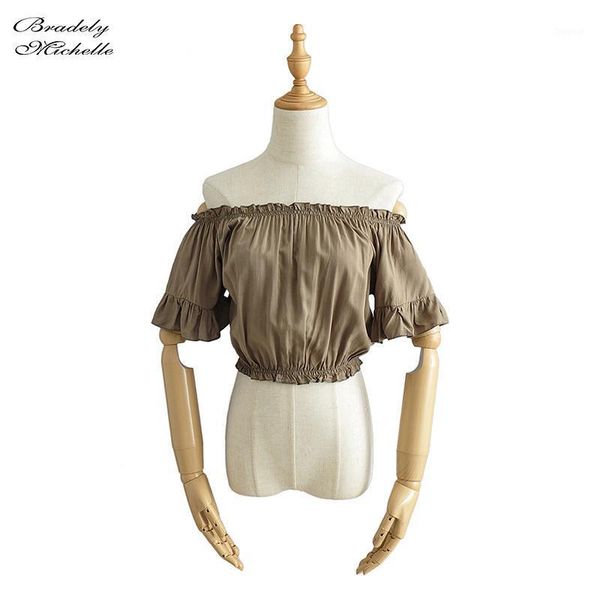 

women's t-shirt bradely michelle women high-waist crop fashion mini off shoulder vestidos short sleeve white black t-shirts
