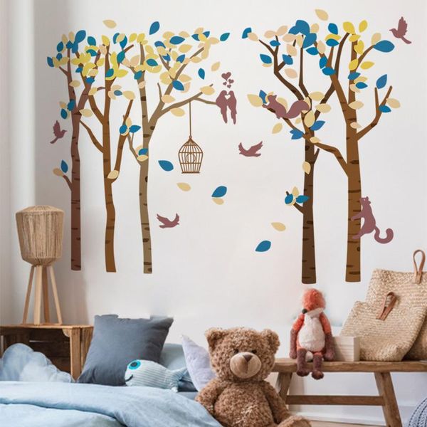 Adesivos Adesivos Adesivos Madeiras coloridas Pássaro Pássaro Padrão PVC auto-adesivo Removível quarto sala de estar decorativa papel de parede decoração