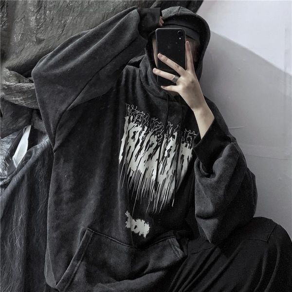 

men's hoodies & sweatshirts spring and dark black autumn high street washed, made of age, paint outside, printed loose hoodie man woman
