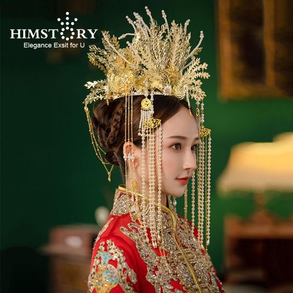 

hair clips & barrettes himstory retro chinese big phoenix crown royal ornaments bride wedding costume hanfu head accessories, Golden;silver
