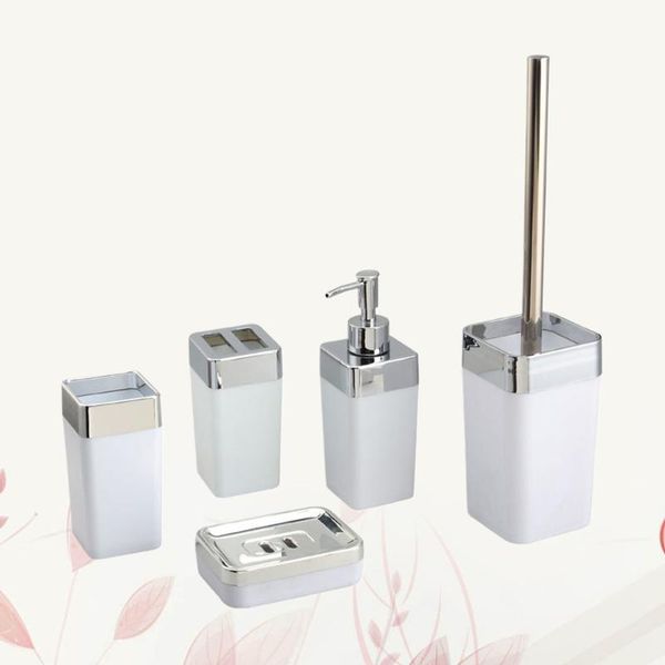 

bath accessory set 1 of assorted bathroom supplies soap holder toothbrush cup toilet brush lotion bottle white