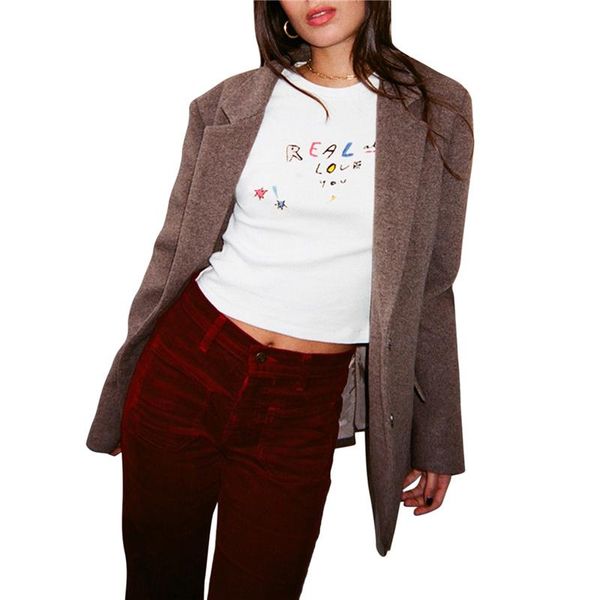 

women's t-shirt xingqing shirt 2021 letter print summer short sleeve crewneck slim fitted crop girls tees, White
