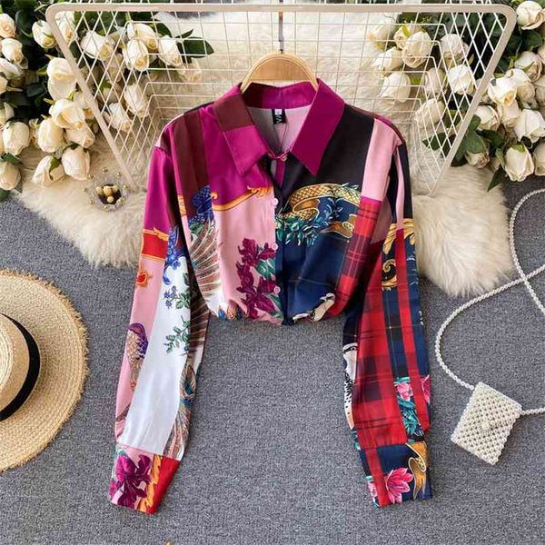 

spring fashion women retro printed shirt lapel long sleeve loose slim elegant clothes blusas de mujer blouse r307 210527, White
