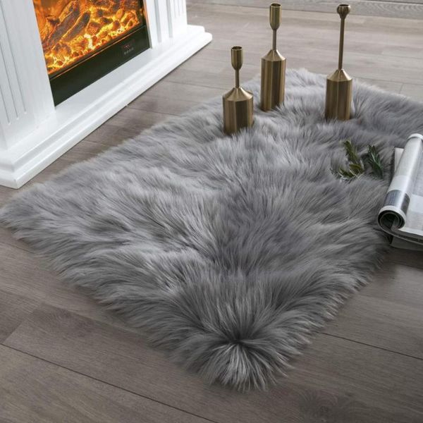 

carpets super soft fluffy faux sheepskin fur area rug living room bedroom sofa floor rugs shaggy silky plush bedside carpet grey 60x90cm