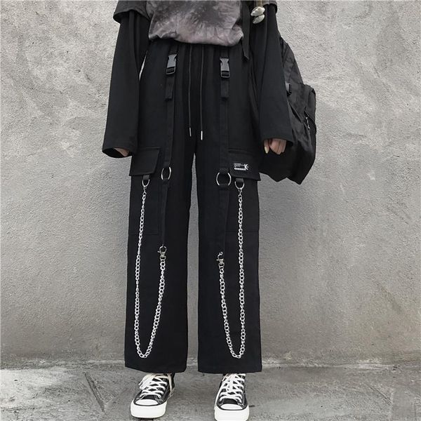 

pant black high waist cargo casual punk streetwear pencil harajuku women trousers fashion hip hop ladies pants