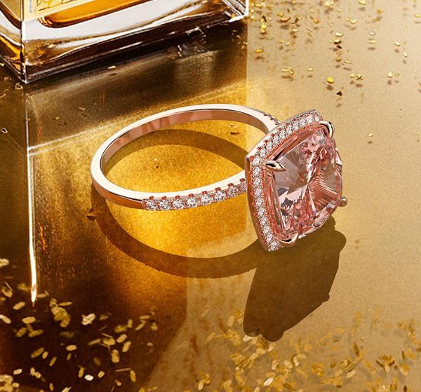

cluster rings wholesale fine jewelry factory real s925 sterling silver large pink zircon finger ring jewel accessories, Golden;silver