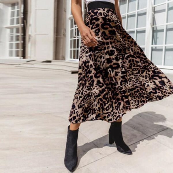 

skirts jaycosin 2021 leopard print pleated women autumn winter midi korean elegant velvet elastic high waist a-line skirt 129, Black