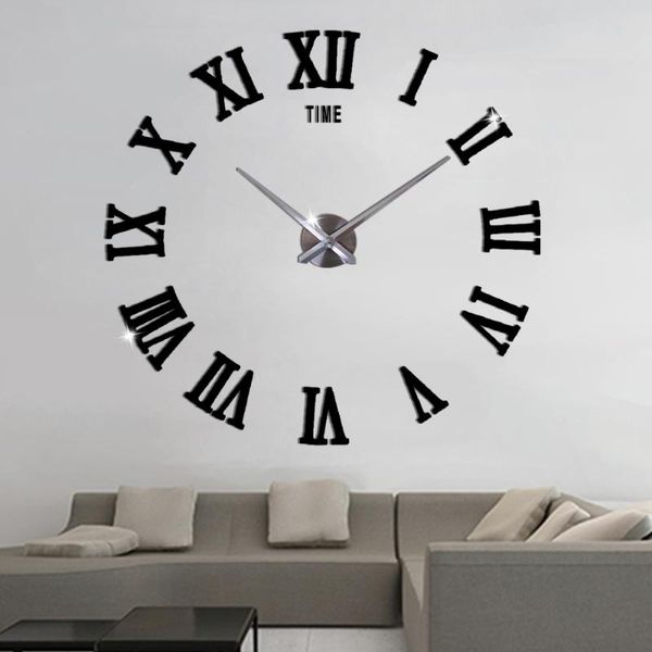 

wall clocks mute digital clock 3d big diy mirror effect home decoration sticker simple style still life gift