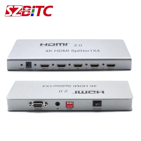 

audio cables & connectors szbitc 4k@60hz splitter 1x4 2.0 1 in 4 out distributer edid ir extension rs232 control for ps4 tv